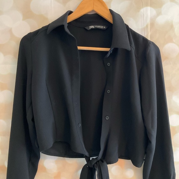 Zara Black Satin Button Down Blouse - Picture 2 of 5